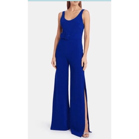 Jonathan Simkhai Belted Crepe Wide Leg Jumpsuit in Royal Blue Size 8 - Picture 1 of 5